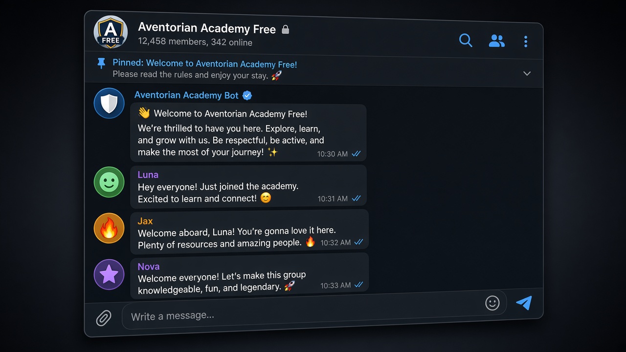 Offenes Chatfenster der Aventorian Free Telegram-Gruppe